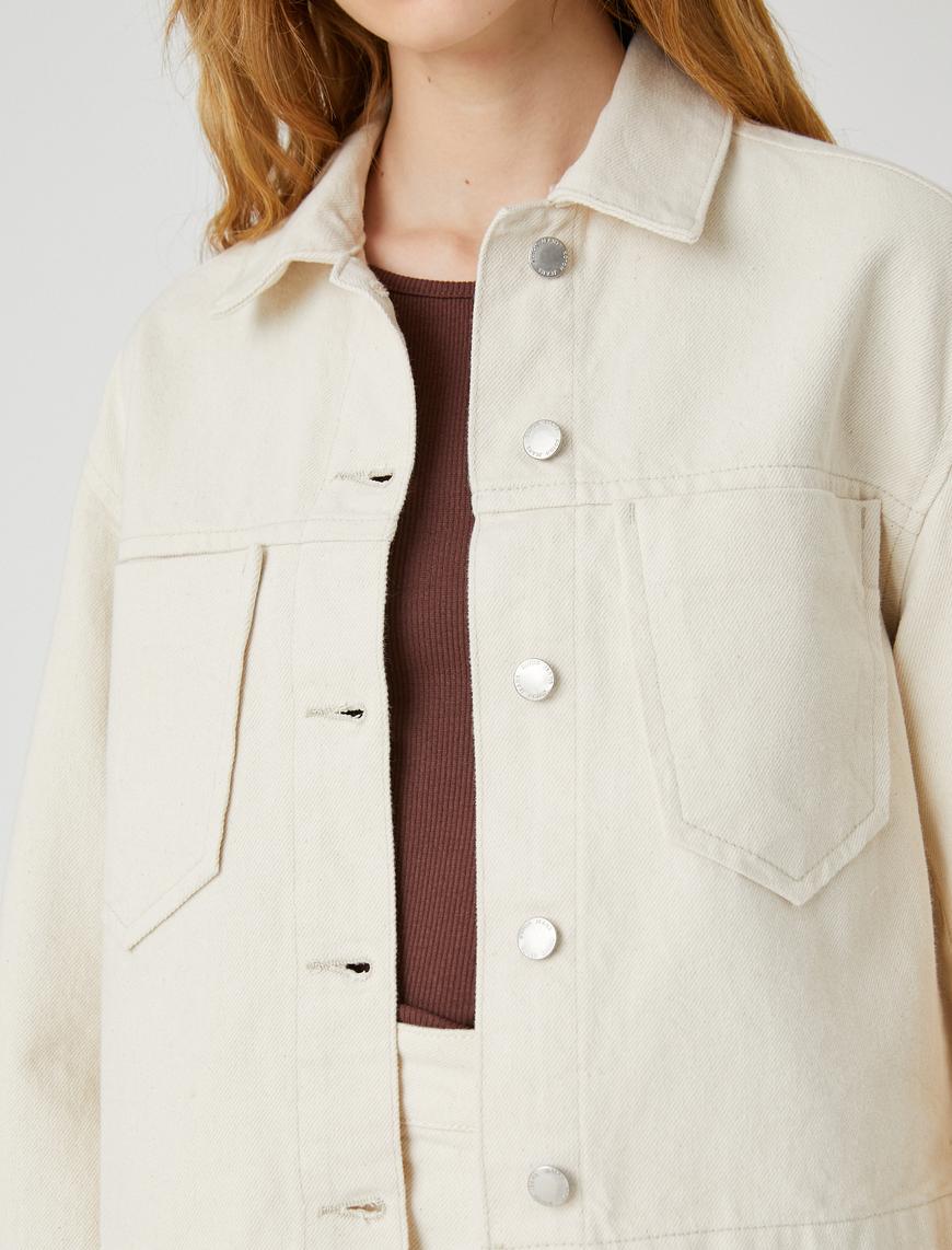   Crop Kot Ceket Cep Detaylı Gömlek Yaka Uzun Kollu