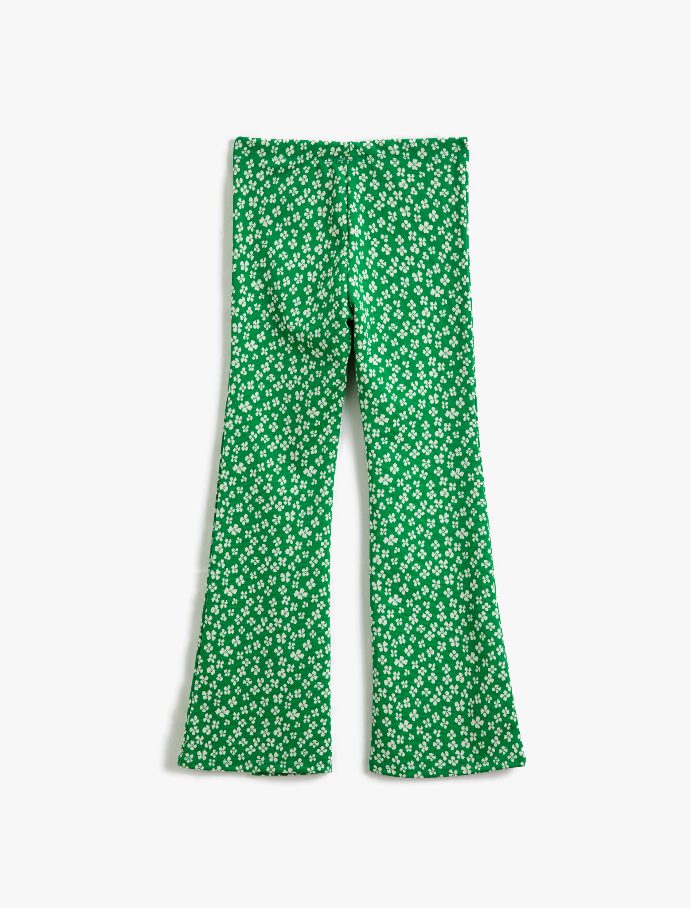  Kız Çocuk Çiçekli İspanyol Paça Tayt Pantolon Yırtmaç Detaylı Beli Lastikli