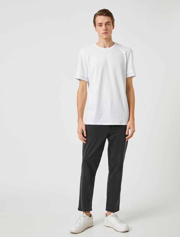  Basic Tişört Bisiklet Yaka Kol Detaylı