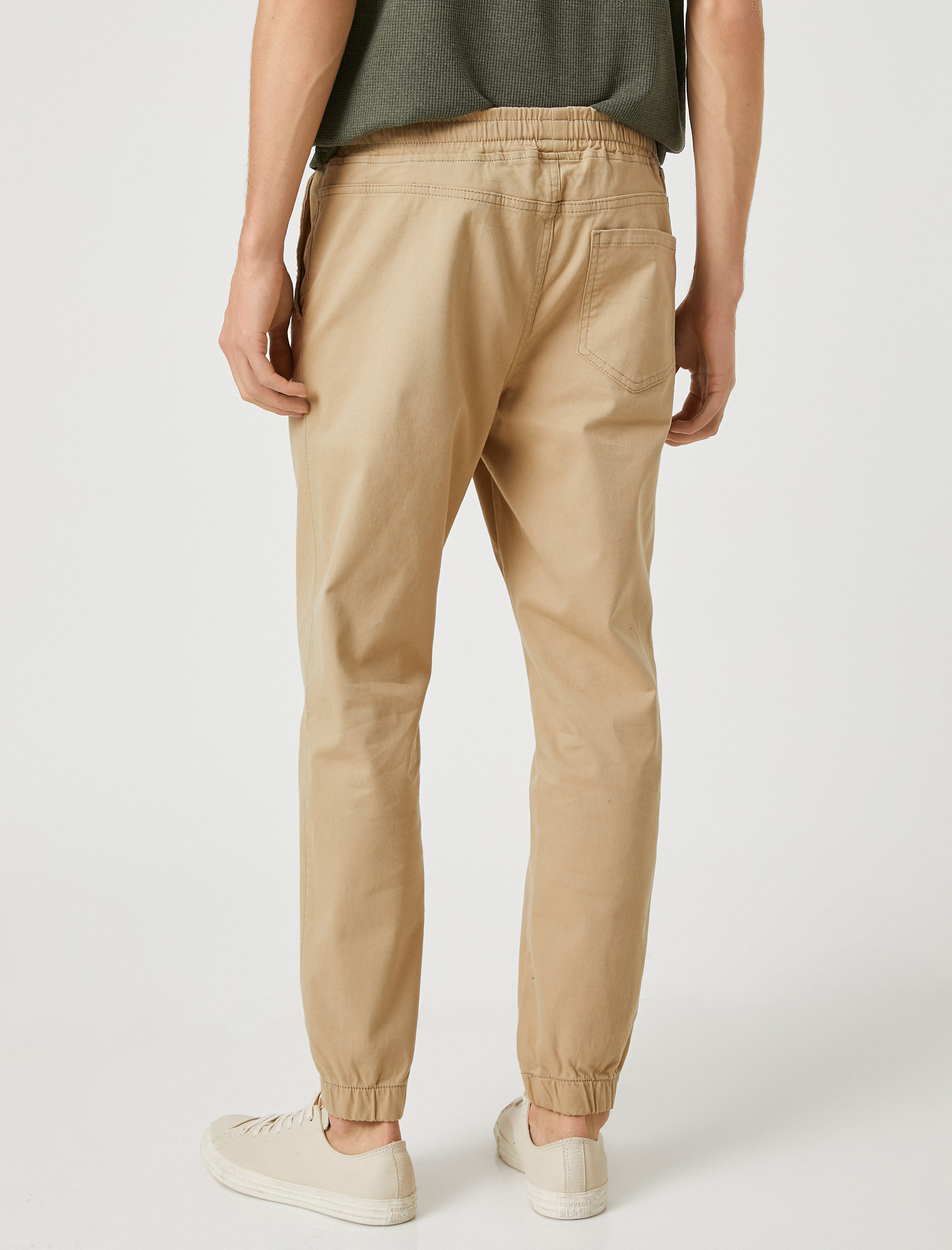   Beli Lastikli Pantolon Slogan Baskılı Kemer Detaylı Cepli