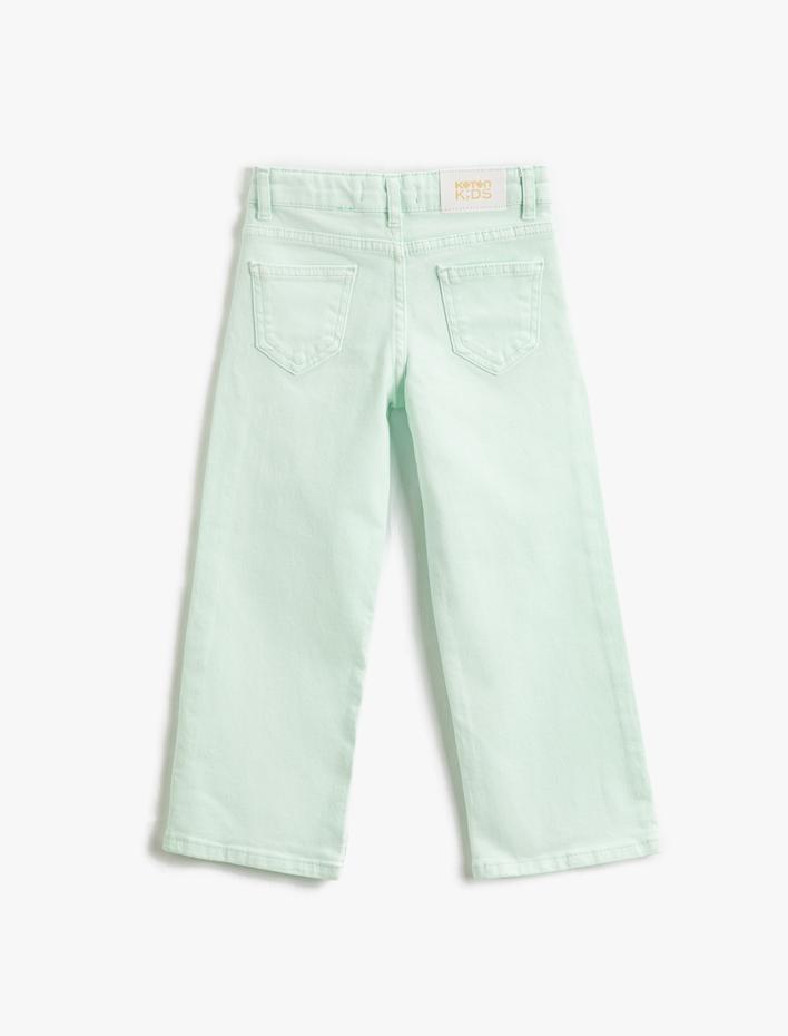 Kız Çocuk Düz Paça Cepli Rahat Kesim Kot Pantolon -  Straight Jean Beli Ayarlanabilir Lastikli