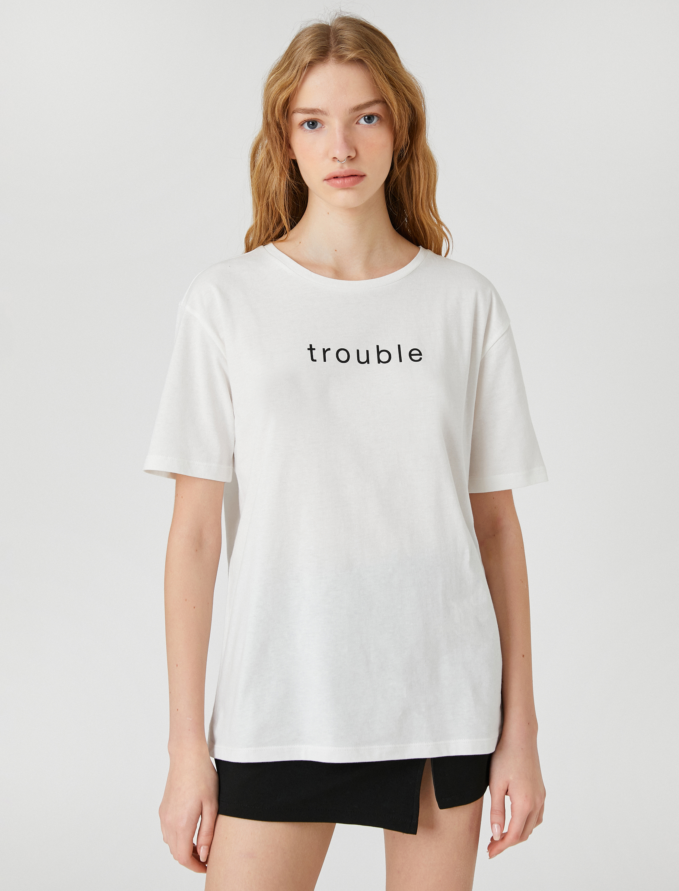   Slogan Baskılı Tişört Kısa Kollu Bisiklet Yaka