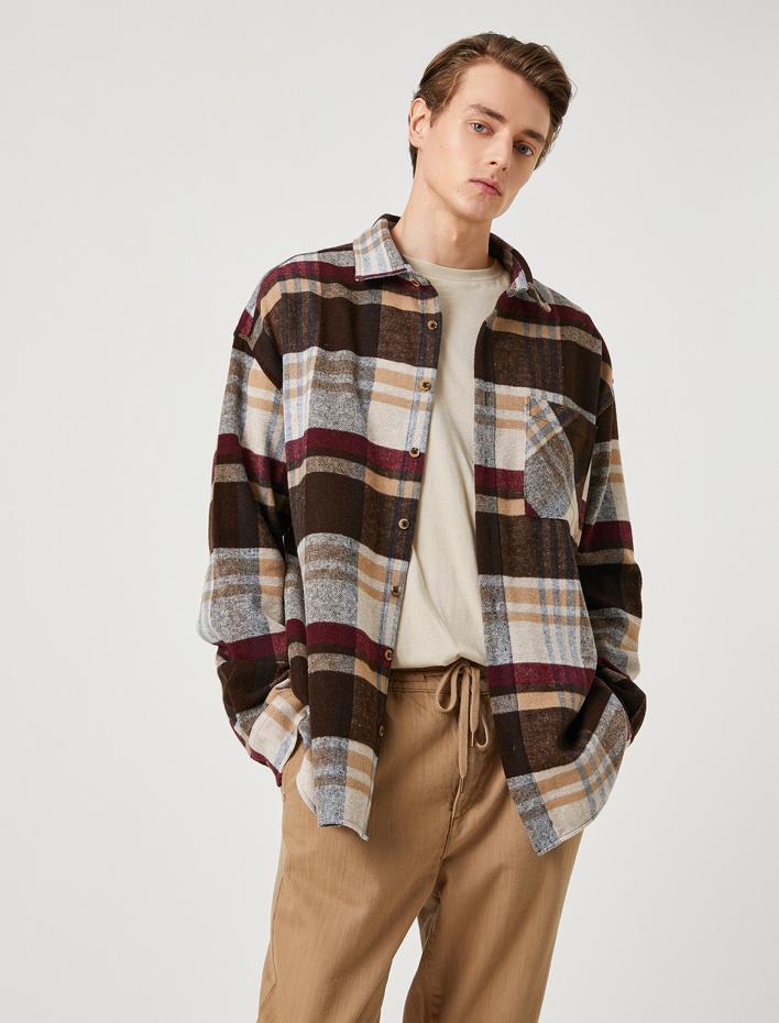  Oduncu Gömleği Cep Detaylı Klasik Yaka Uzun Kollu