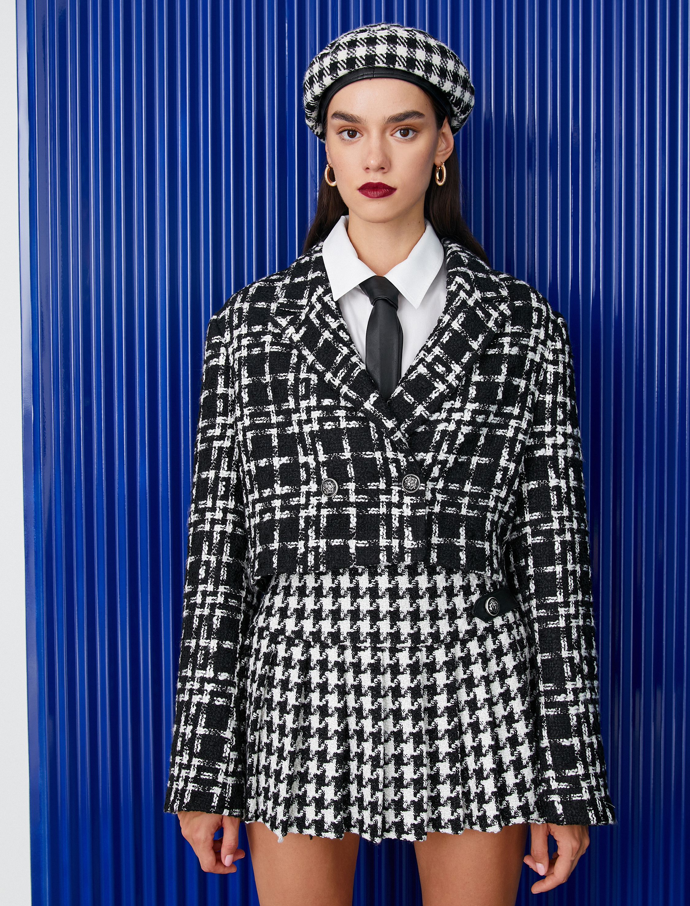   Crop Tüvit Blazer Ceket Kruvaze Arma Düğmeli