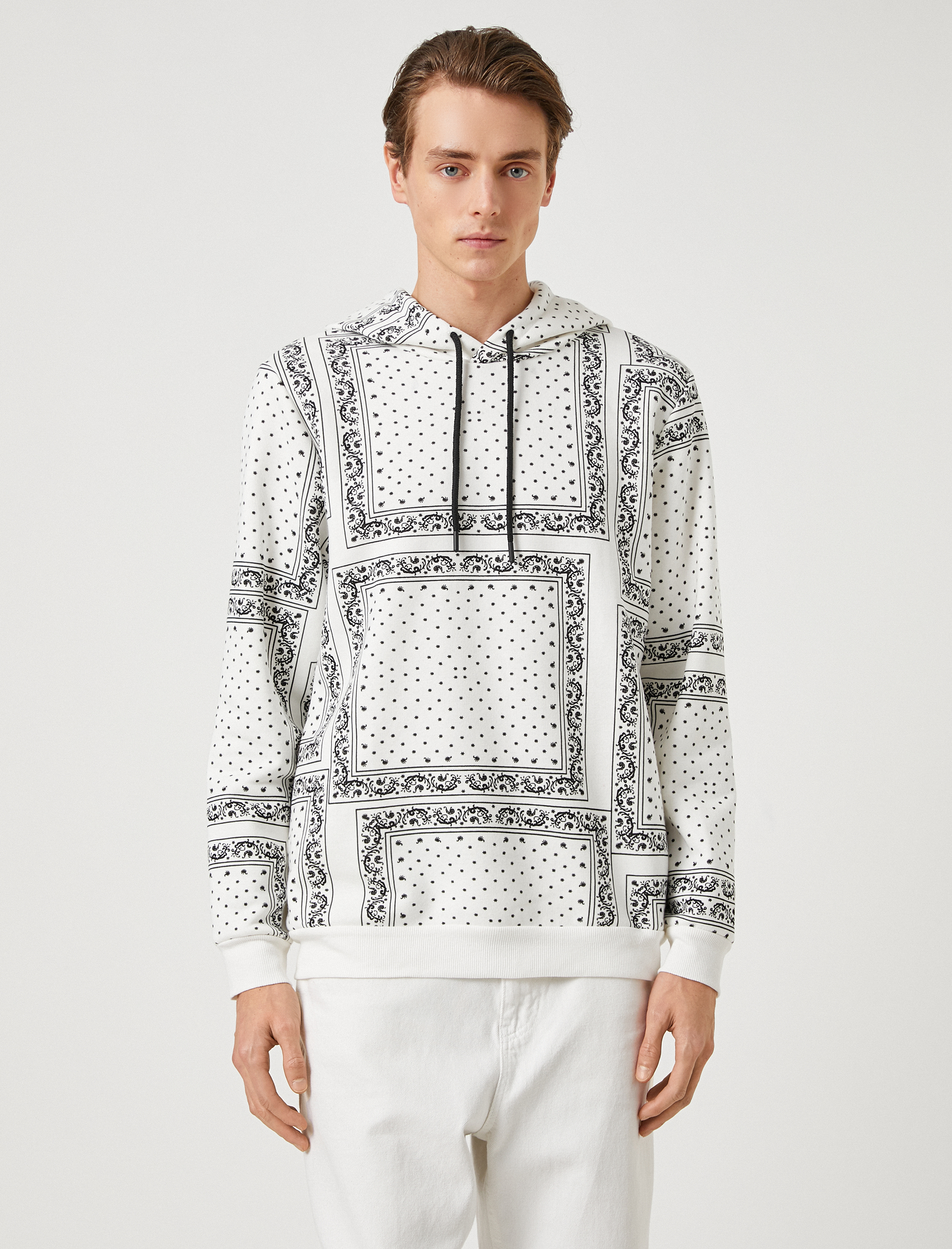 Kapşonlu Sweatshirt Uzun Kollu Şal Detaylı Şardonlu