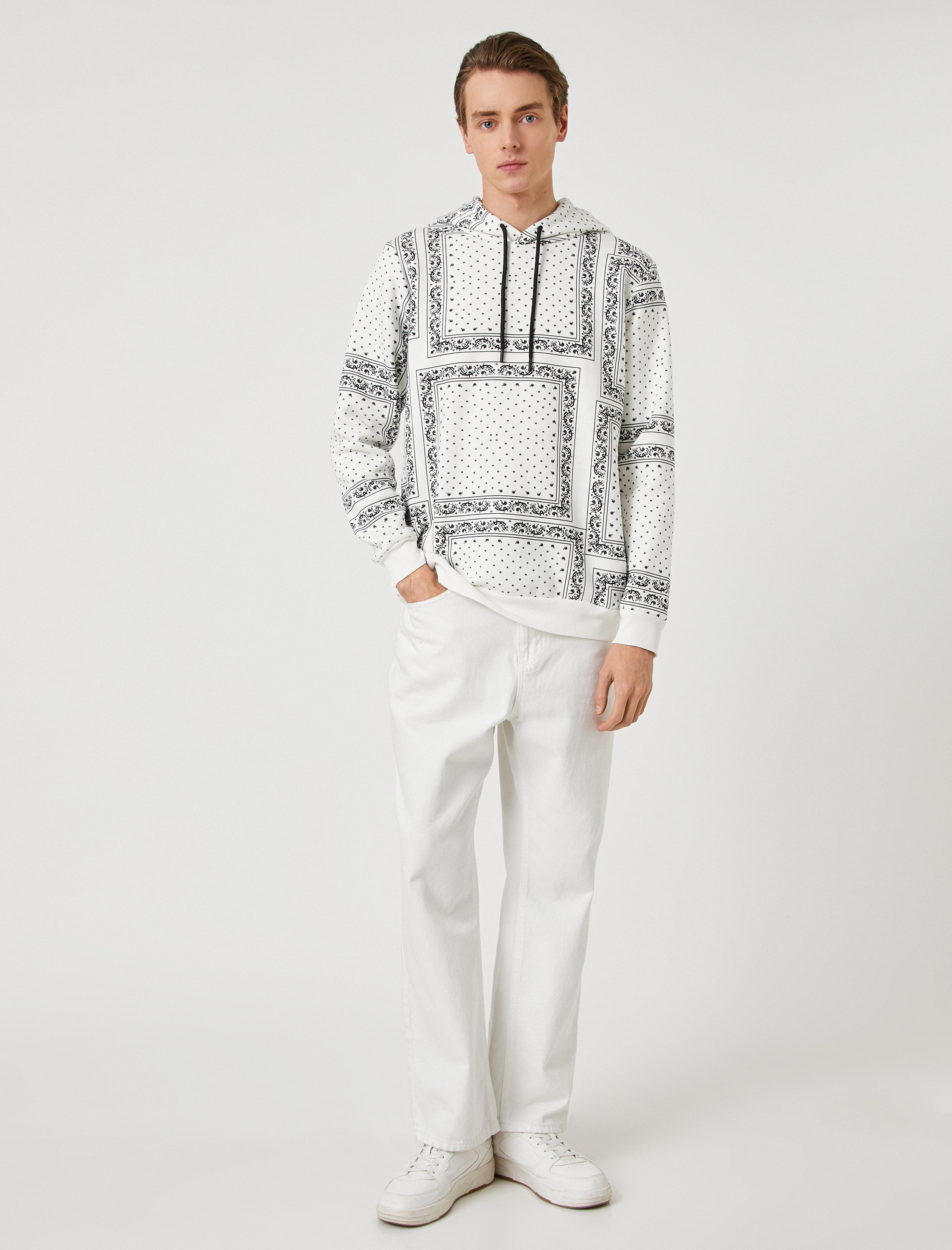 Kapşonlu Sweatshirt Uzun Kollu Şal Detaylı Şardonlu