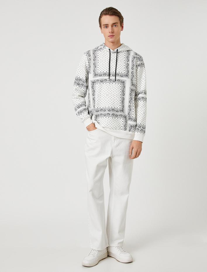  Kapşonlu Sweatshirt Uzun Kollu Şal Detaylı Şardonlu