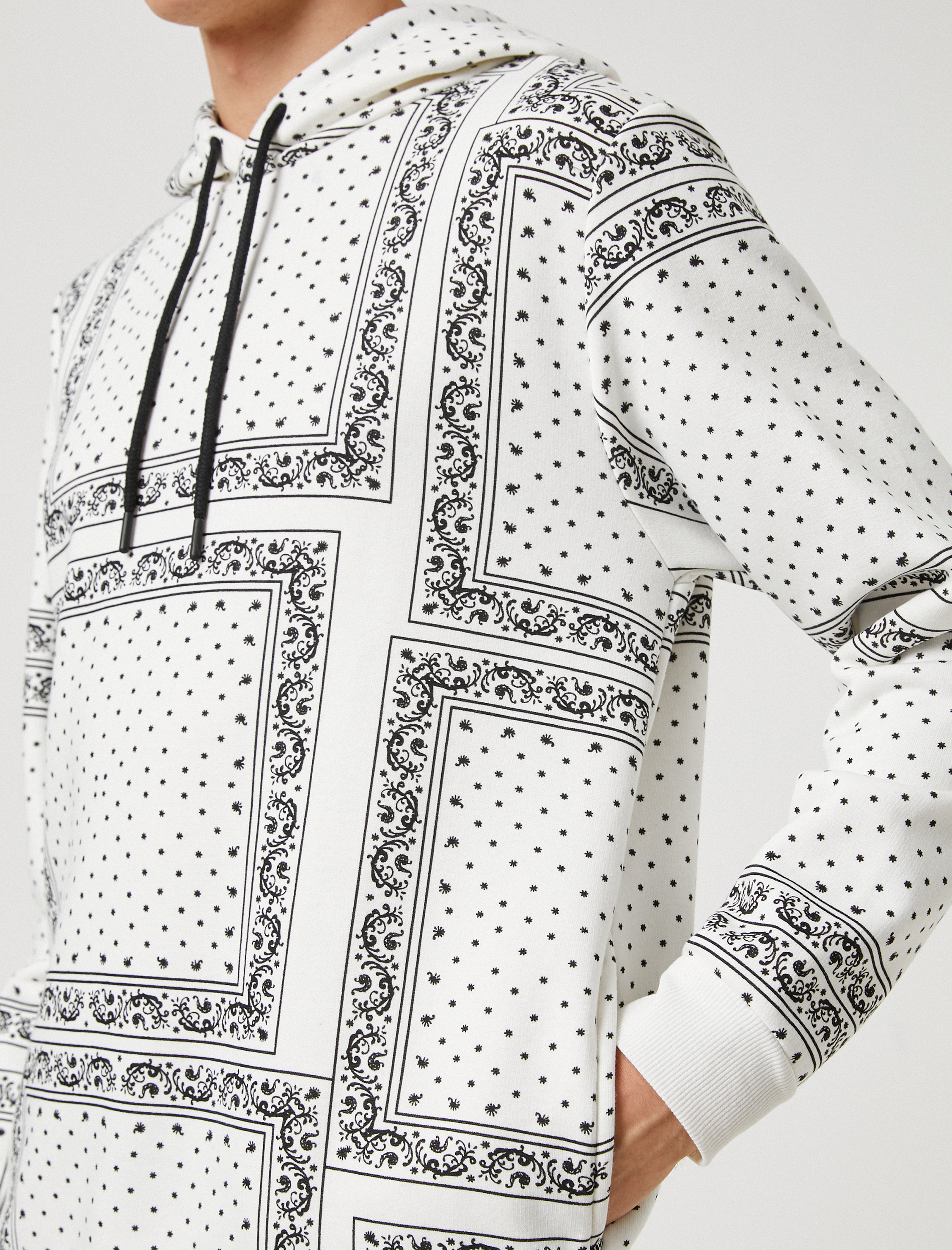 Kapşonlu Sweatshirt Uzun Kollu Şal Detaylı Şardonlu