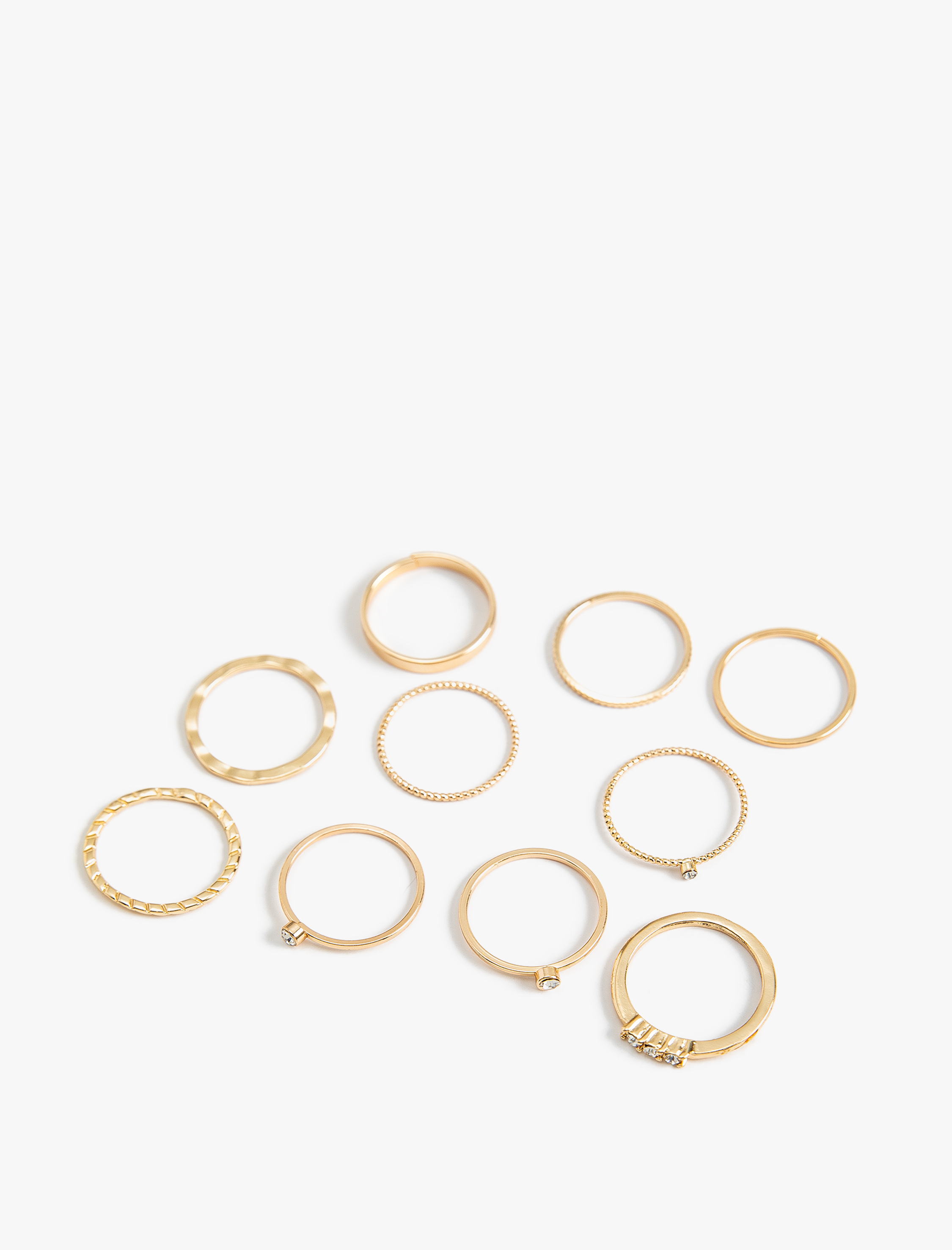  Kadın 10'lu Yüzük Seti Farklı Şekillerde Taş Detaylı