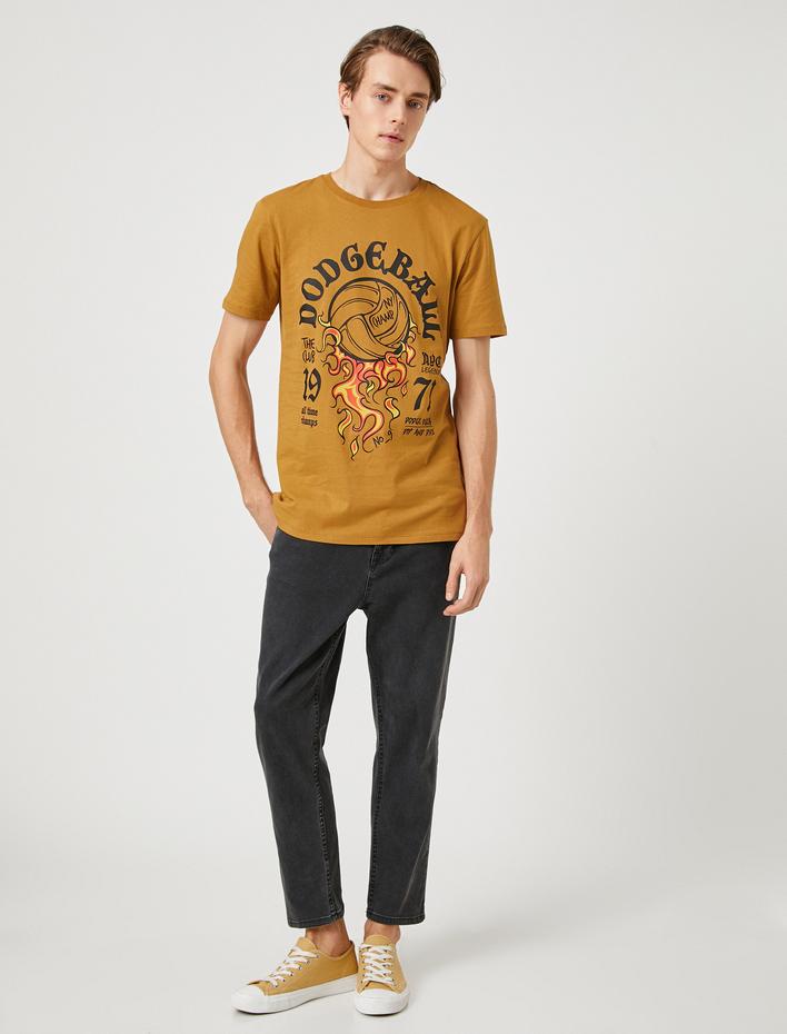  Kolej Tişört Baskılı Bisiklet Yaka Kısa Kollu Dar Kesim