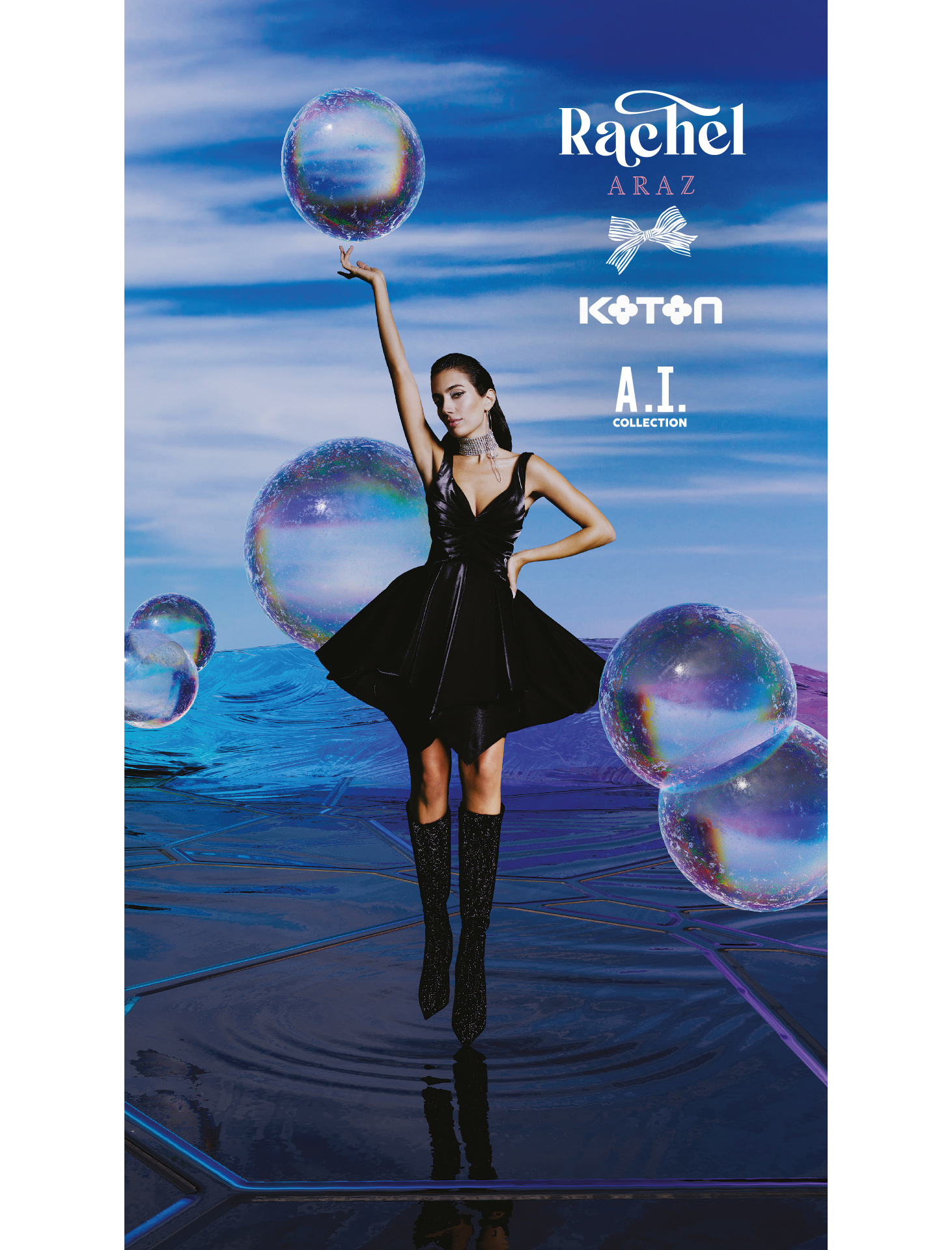Koton Rachel Araz X Koton A.I. Koleksiyonu - Işıltılı Drapeli Kabarık Mini Elbise. 1