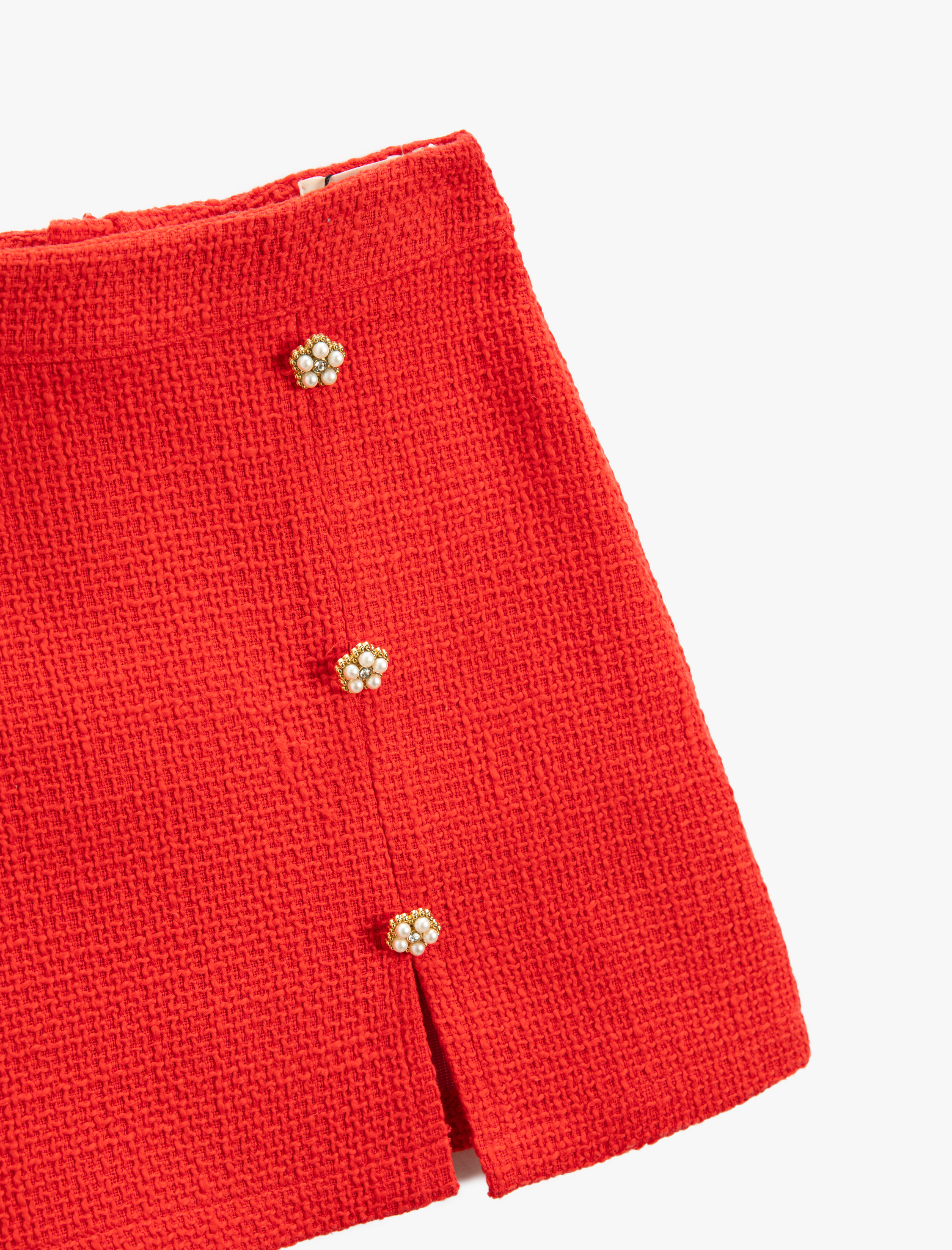  Kız Çocuk Tüvit Mini Etek Yırtmaç ve Dekoratif Düğme Detaylı