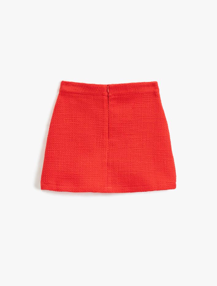 Kız Çocuk Tüvit Mini Etek Yırtmaç ve Dekoratif Düğme Detaylı