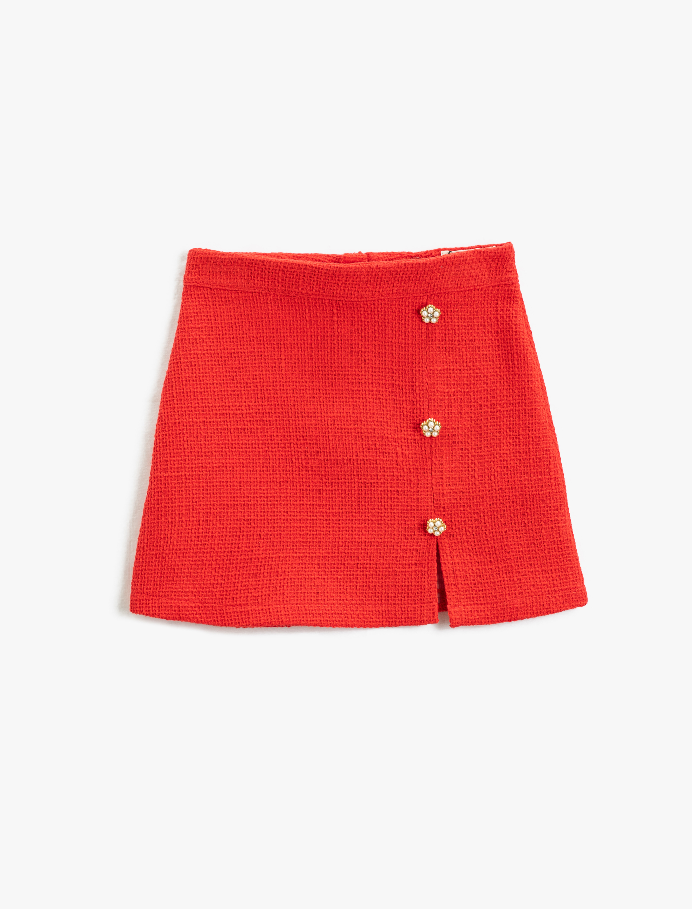  Kız Çocuk Tüvit Mini Etek Yırtmaç ve Dekoratif Düğme Detaylı