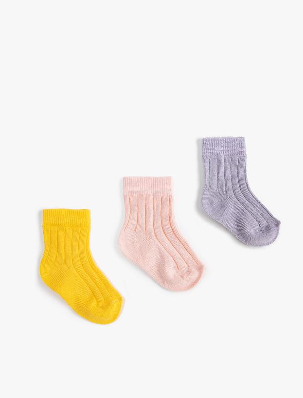  Kız Bebek 3’lü Çok Renkli Pamuk Karışımlı Çorap Seti