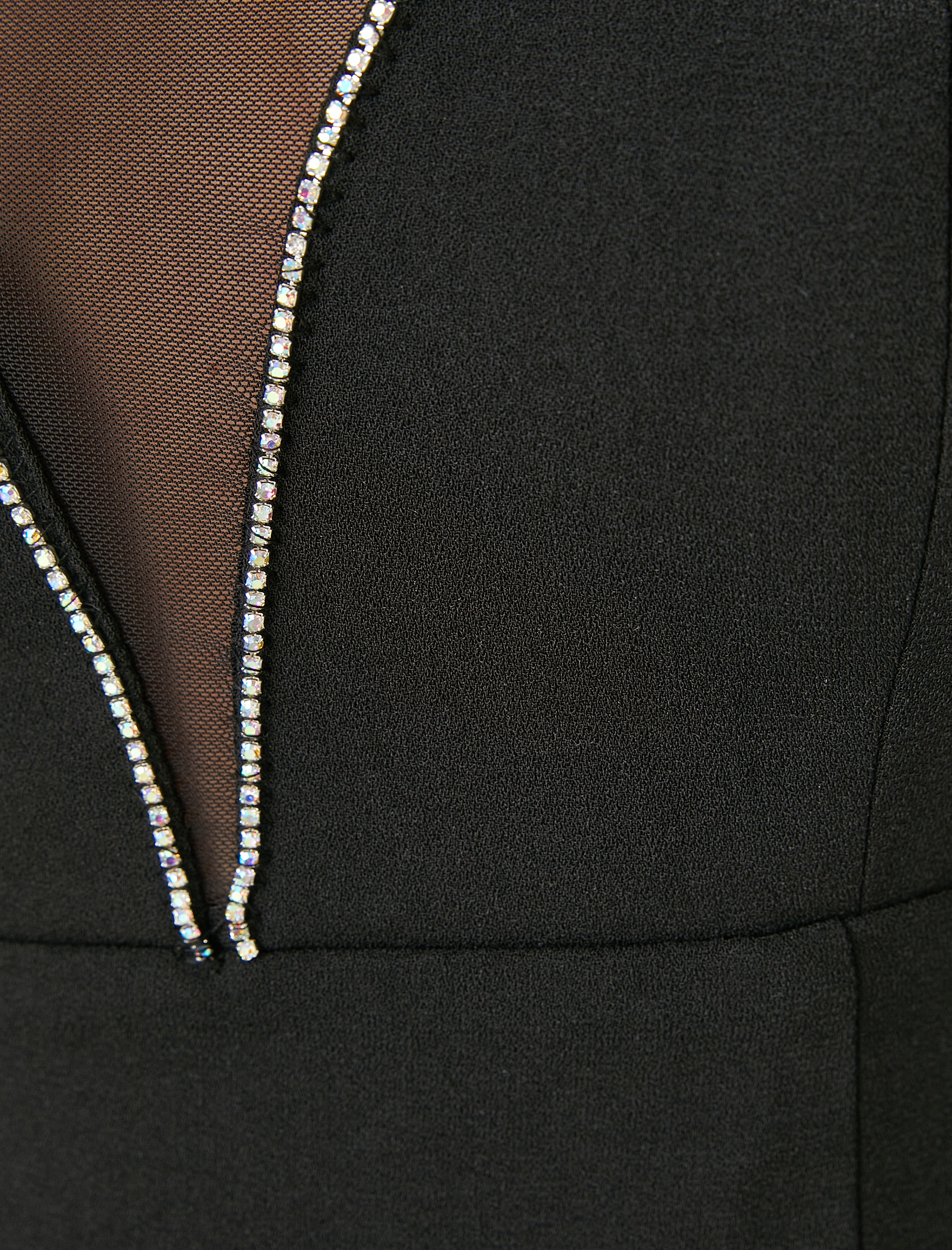   Mini Parti Elbisesi Transparan Detaylı Taşlı Uzun Kollu