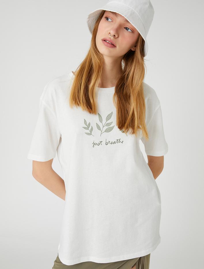  Slogan Baskılı Tişört Kısa Kollu Bisiklet Yaka