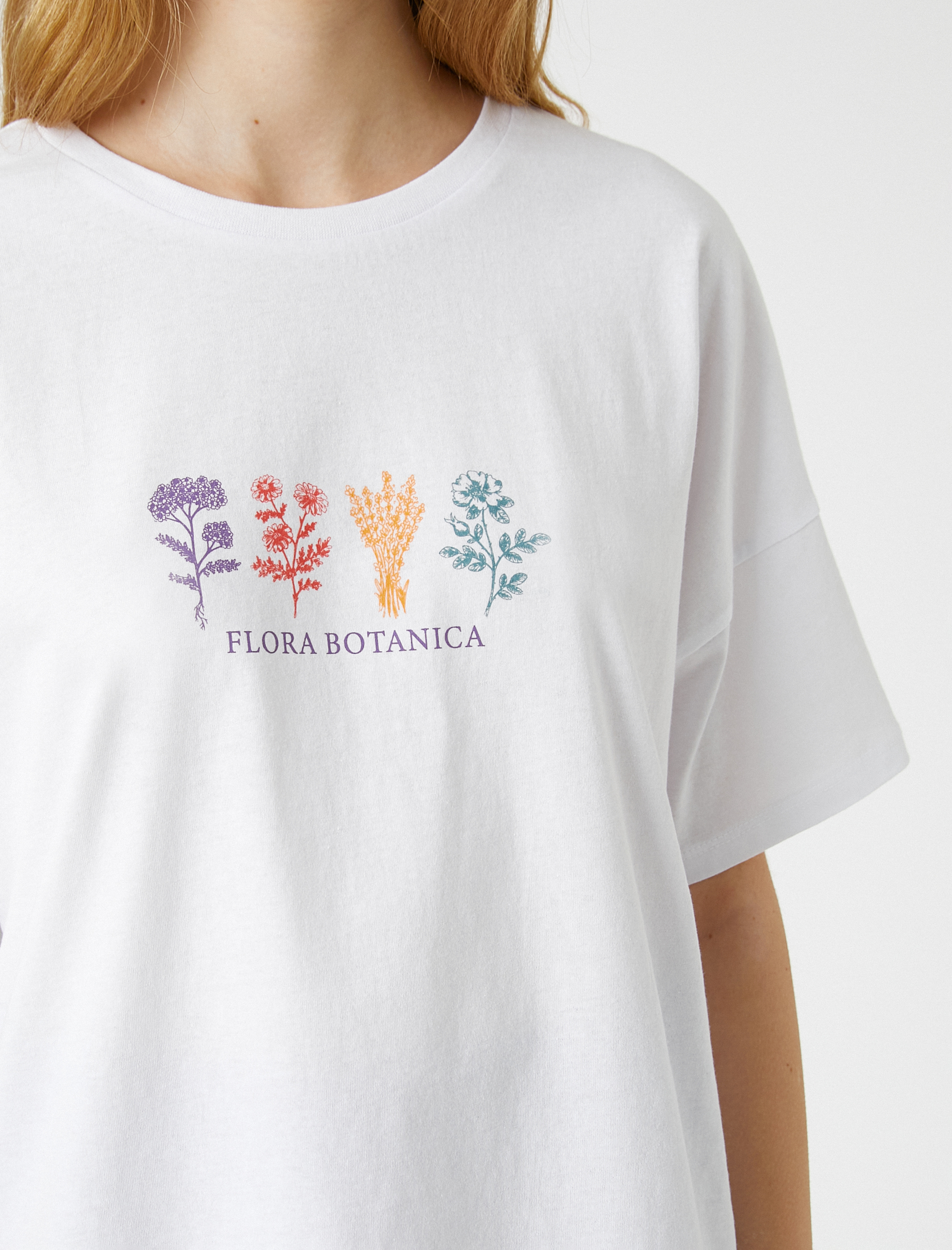   Kısa Kollu Tişört Rahat Kesim Bisiklet Yaka Baskılı