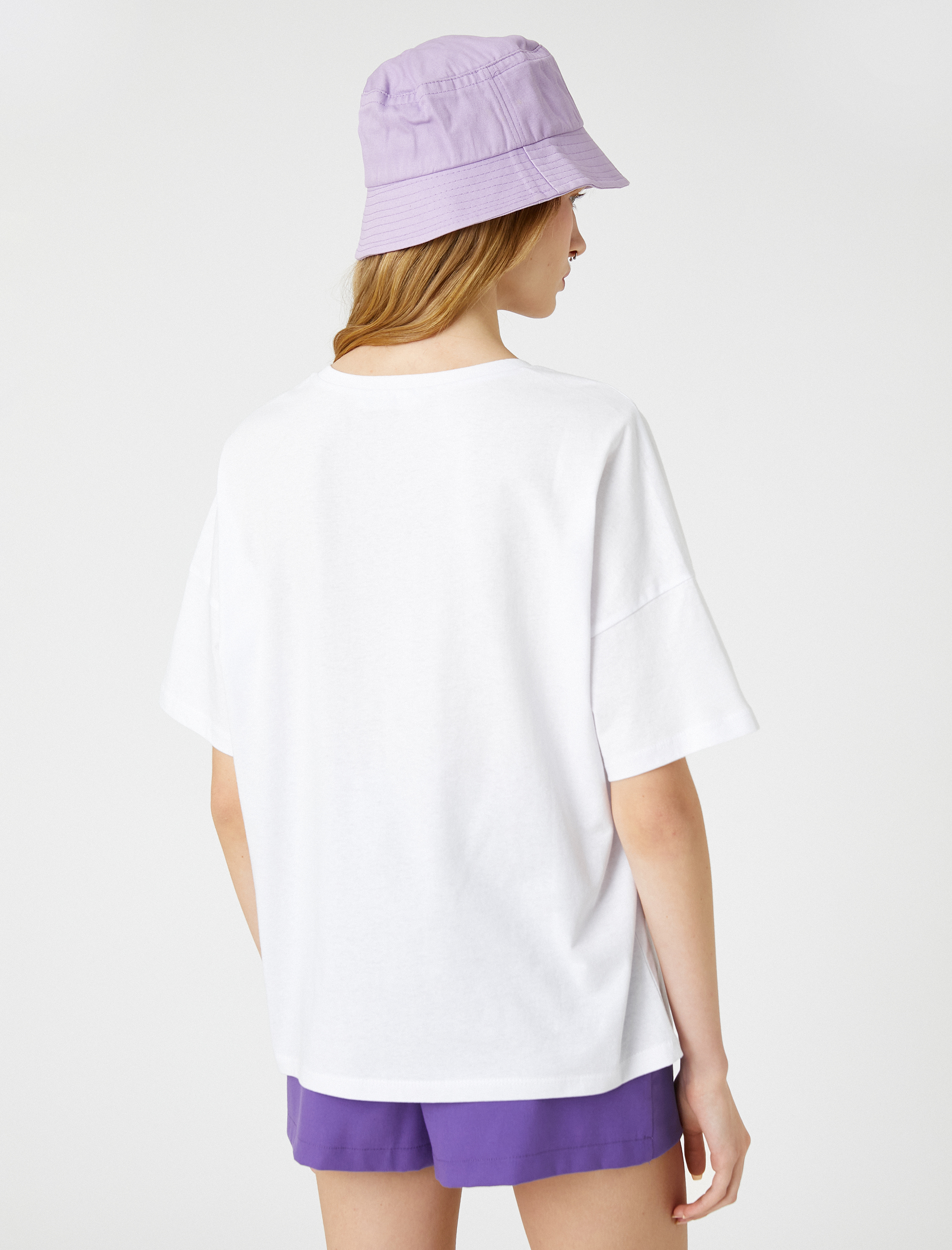   Kısa Kollu Tişört Rahat Kesim Bisiklet Yaka Baskılı