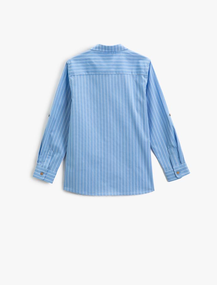 Erkek Çocuk Gömlek Uzun Kollu Tek Cepli İşleme Detaylı