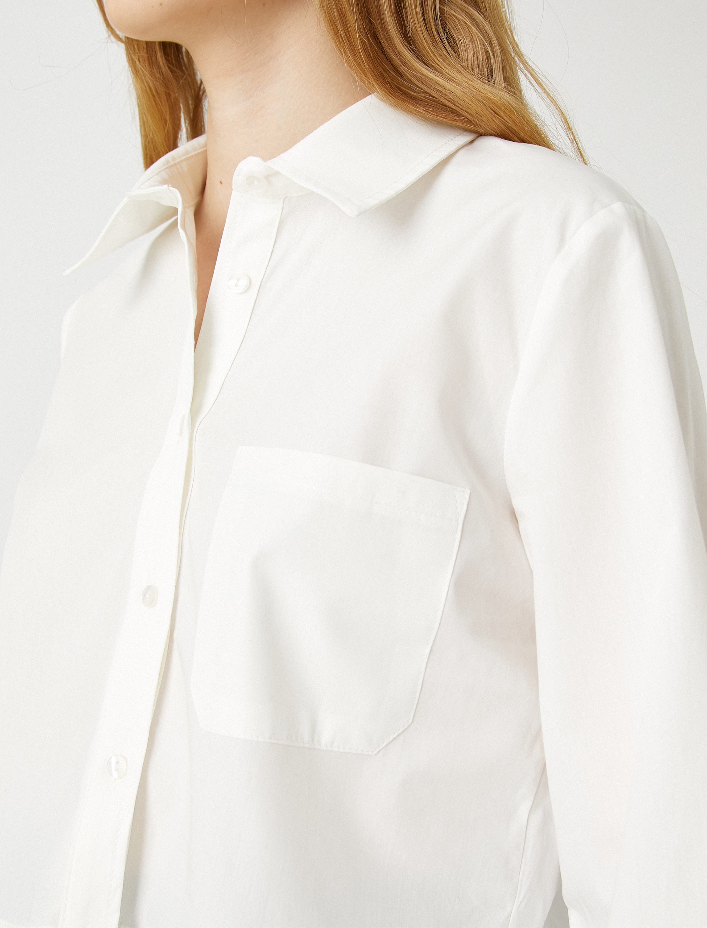   Crop Poplin Gömlek Pamuklu Uzun Kollu Manşet Yaka Cep Detaylı