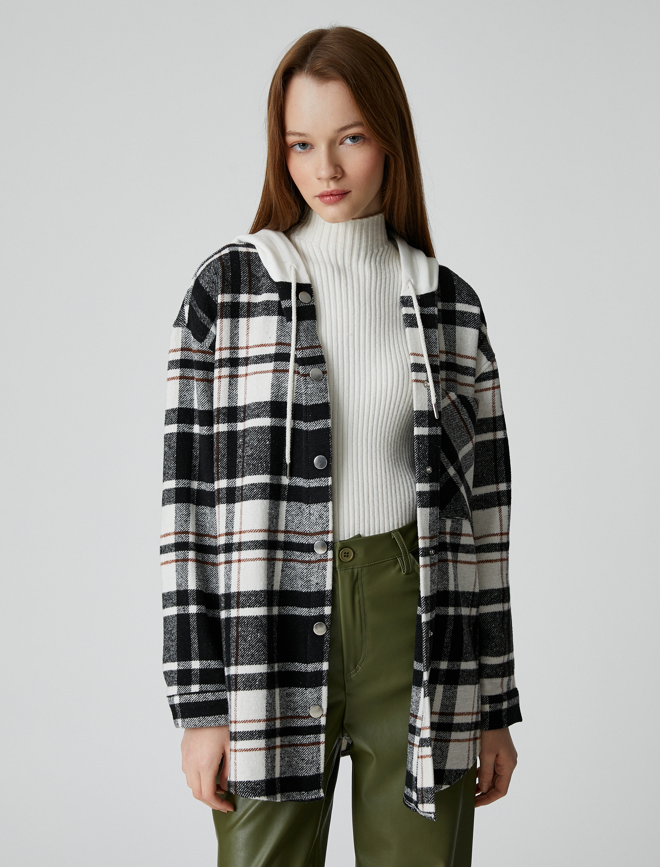   Oduncu Gömlek Ceket Oversize Kapüşonlu Cep Detaylı