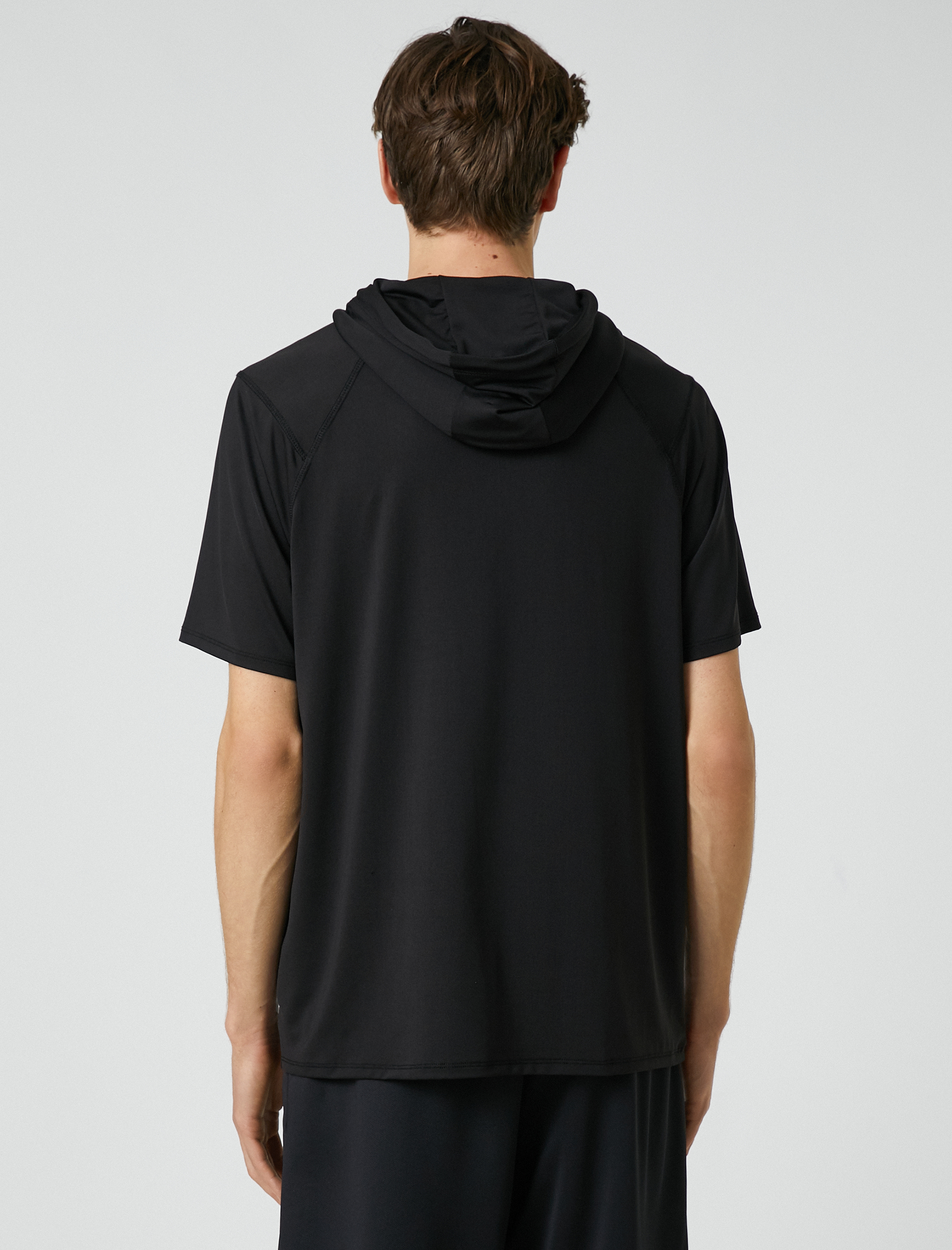   Kapşonlu Spor Tişört Slogan Baskılı Reglan Kol