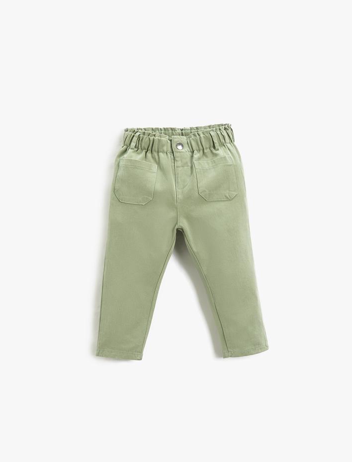 Kız Bebek Chino Havuç Pantolon Cepli Beli Lastikli