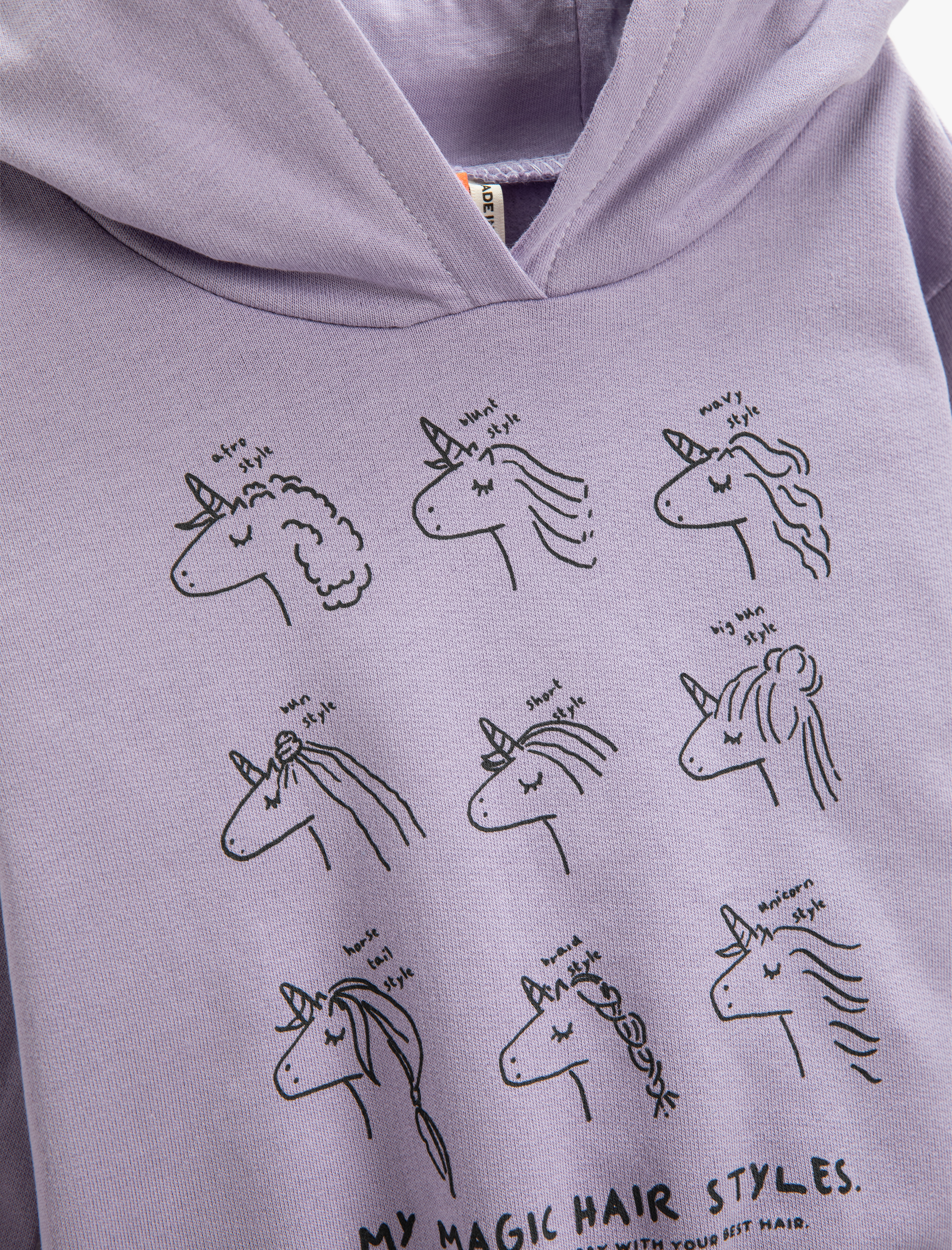  Kız Bebek Unicorn Baskılı Kapşonlu Sweatshirt Uzun Kollu
