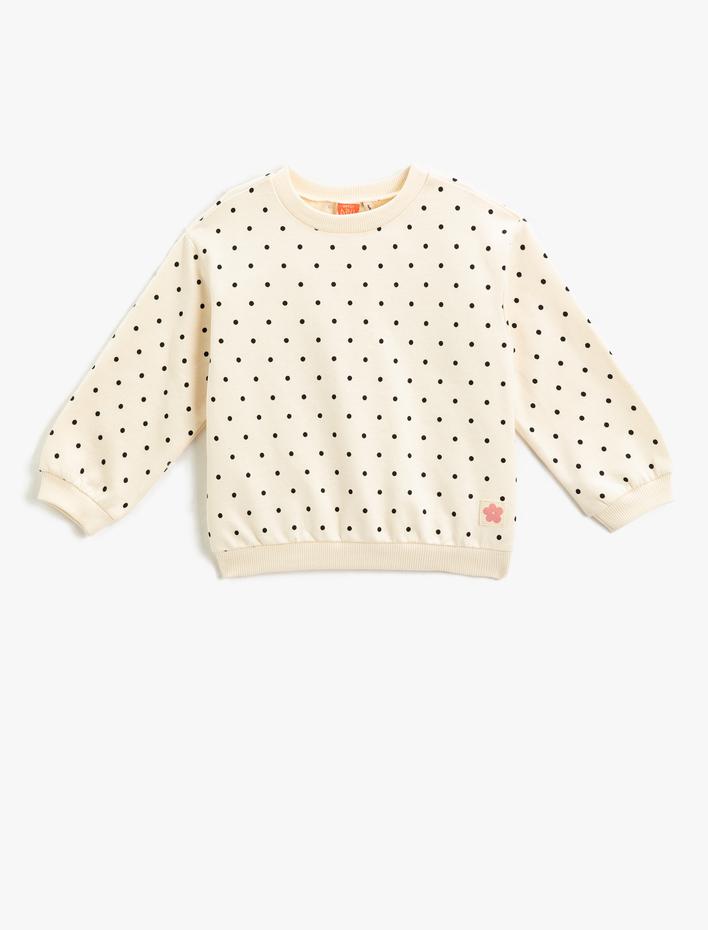 Kız Bebek Puantiyeli Sweatshirt Uzun Kollu Bisiklet Yaka