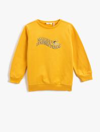 Baskılı Sweatshirt Bisiklet Yaka Uzun Kollu