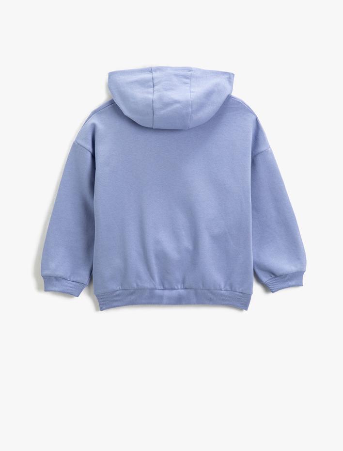 Kız Çocuk Unicorn Baskılı Kapşonlu Sweatshirt Uzun Kollu Simli