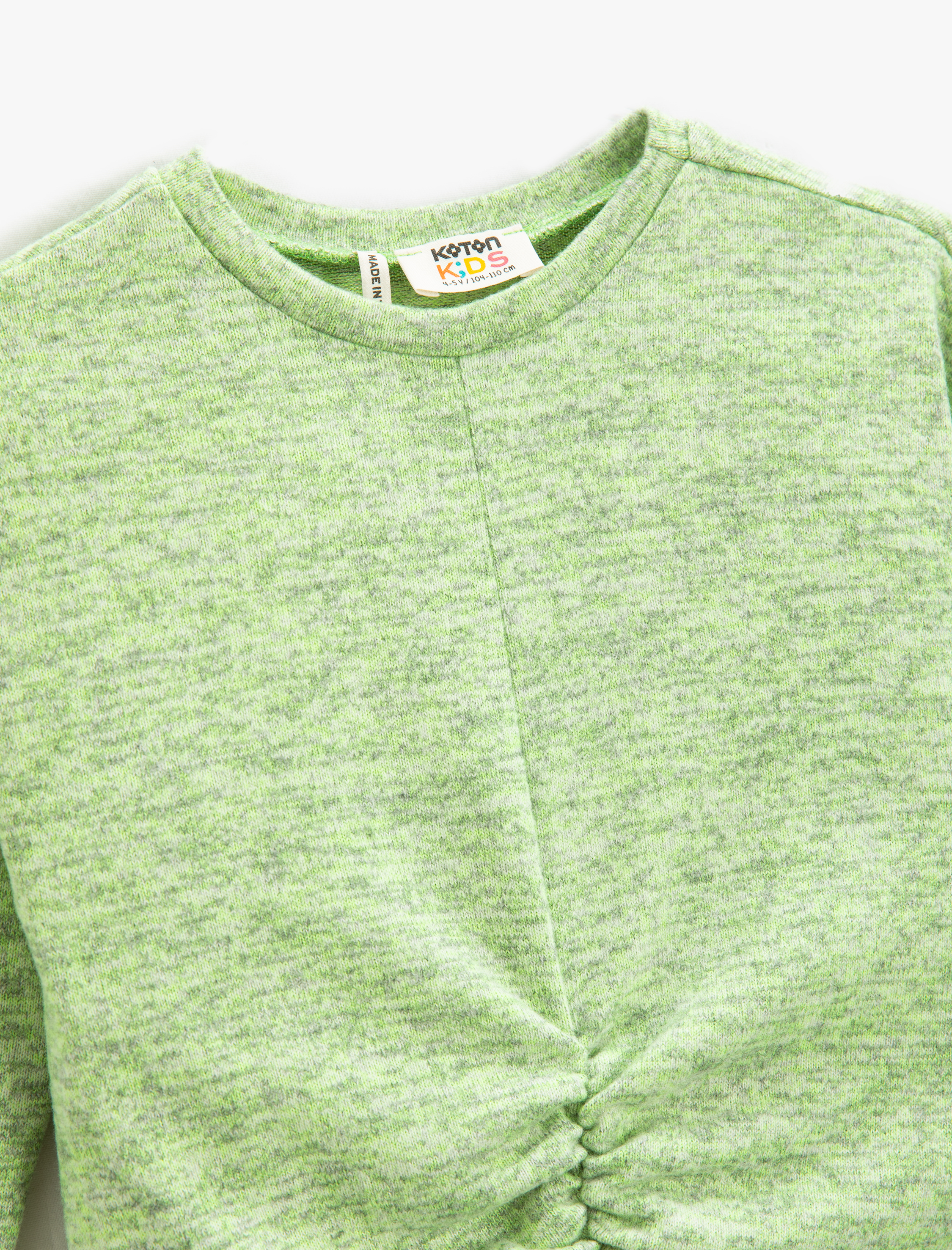  Kız Çocuk Crop Uzun Kollu Tişört Büzgülü Yumuşak Dokulu Yuvarlak Yaka