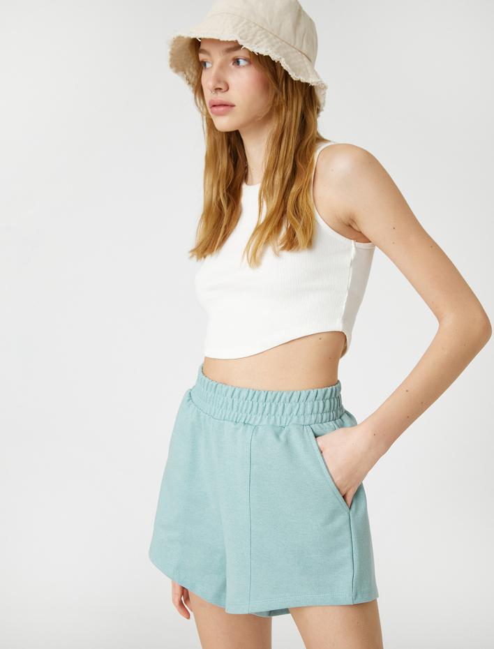  Beli Lastikli Şort Cep Detaylı Nervürlü Rahat Kesim