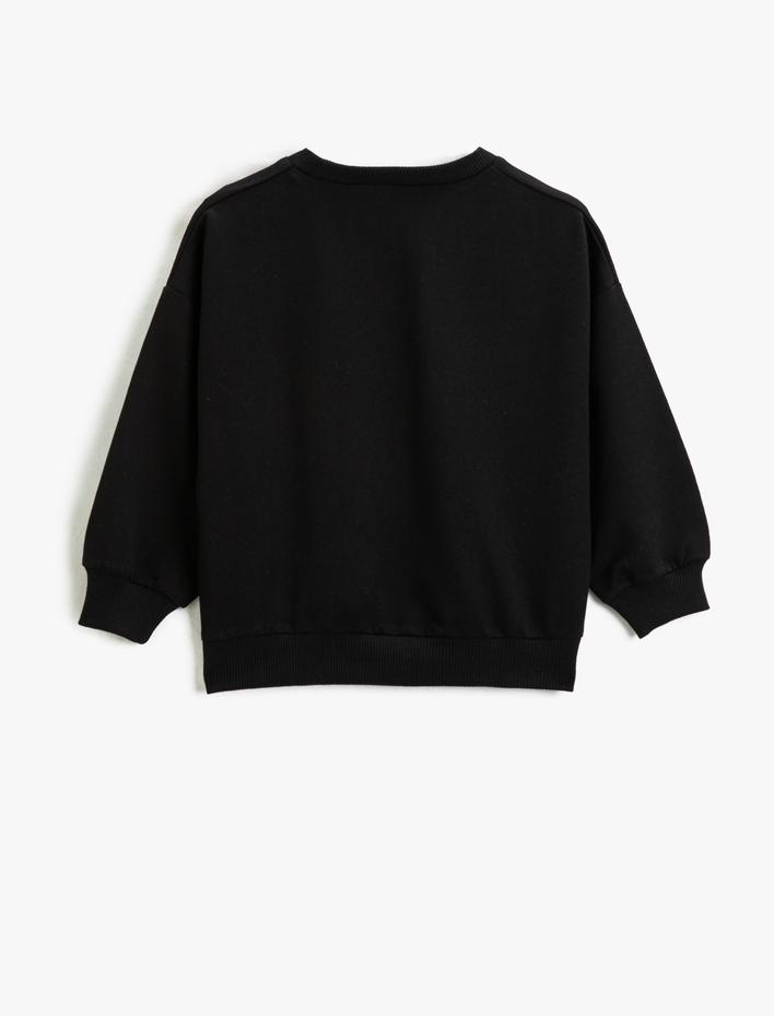 Kız Çocuk Basic Sweatshirt Baskılı Detaylı Uzun Kollu Bisiklet Yaka