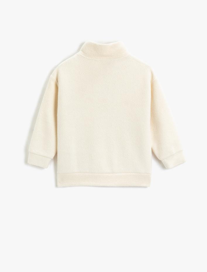Kız Çocuk Yumuşak Dokulu Basic Sweatshirt Yarım Fermuarlı Dik Yaka Uzun Kollu