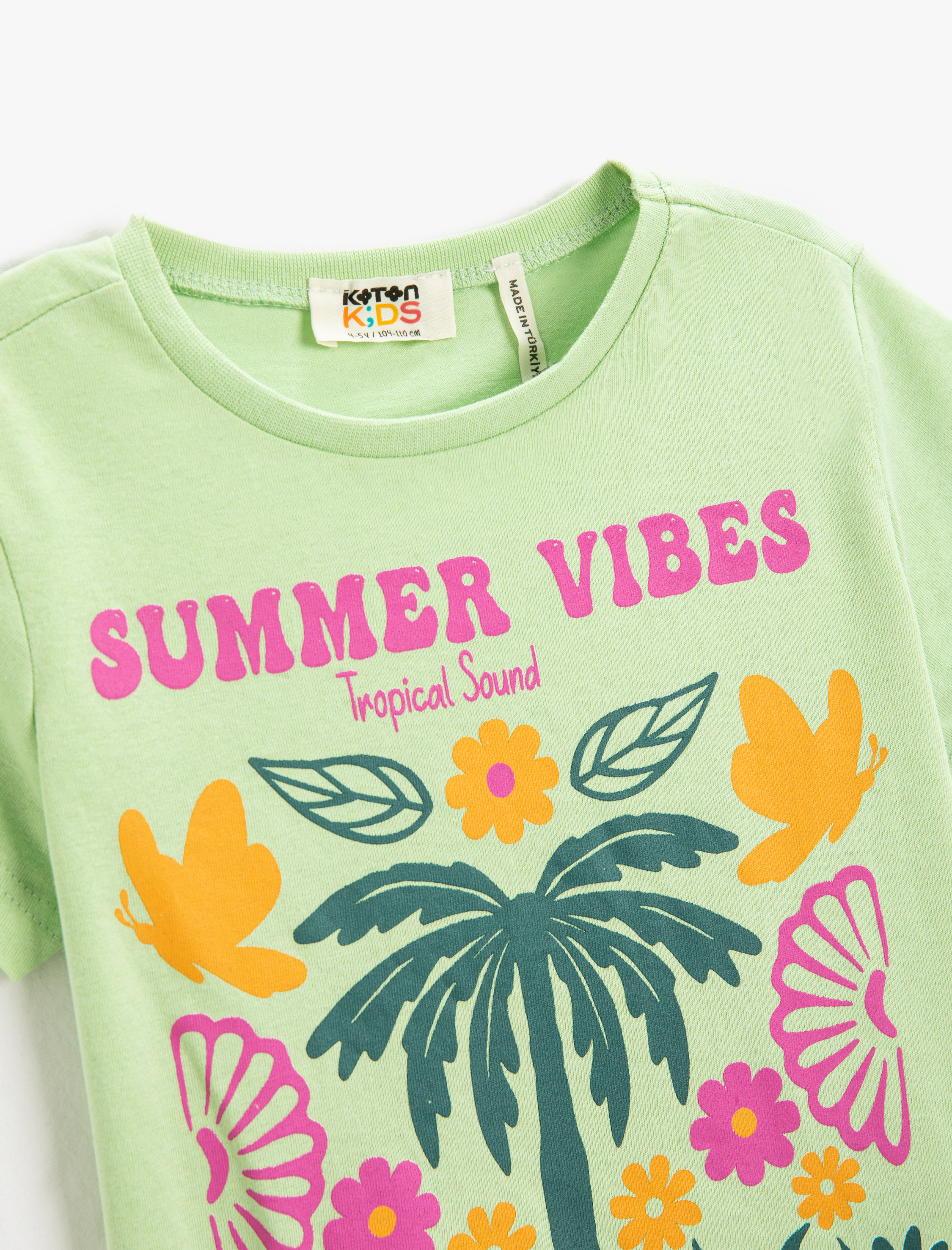  Kız Çocuk Çiçek Baskılı Kısa Kollu Tişört Yuvarlak Yaka