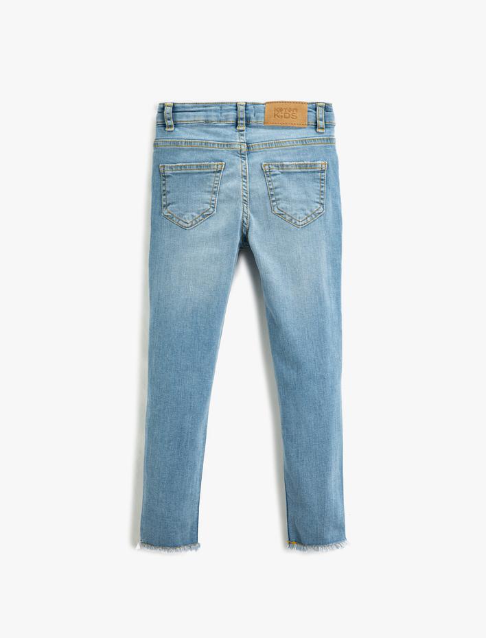 Kız Çocuk Dar Paça Kot Pantolon - Skinny Jean Beli Ayarlanabilir Lastikli