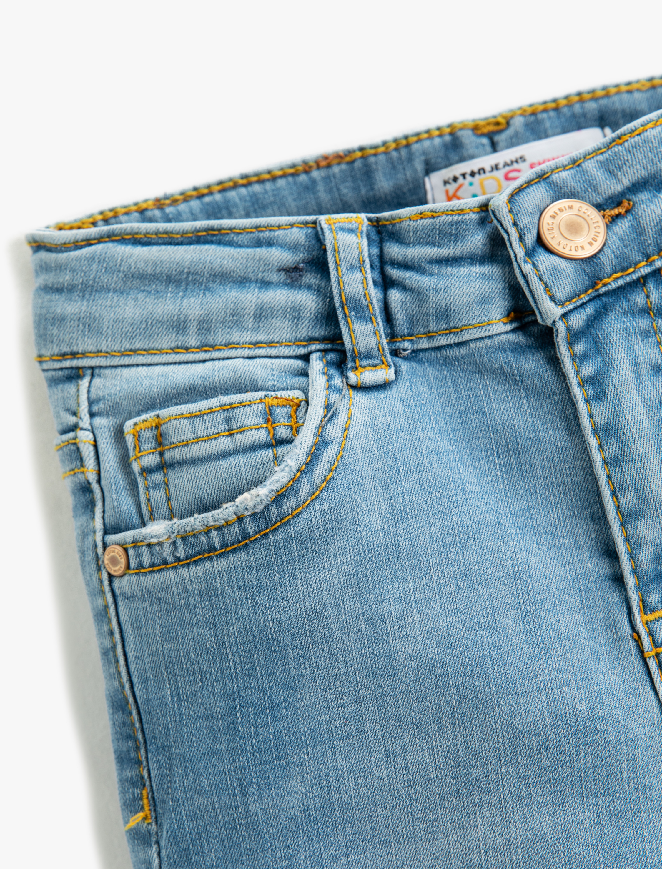  Kız Çocuk Dar Paça Kot Pantolon - Skinny Jean Beli Ayarlanabilir Lastikli