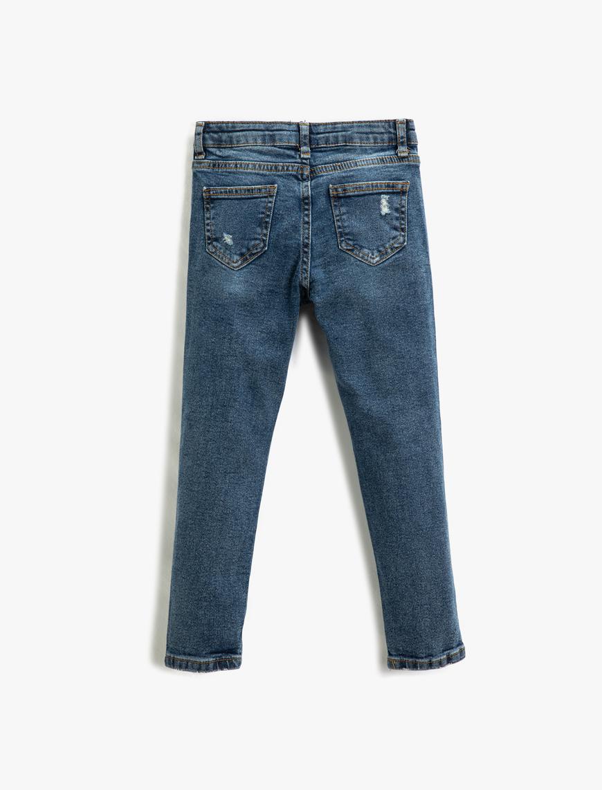 Erkek Çocuk Dar Paça Beli Bağlamalı Yıpratılmış Kot Pantolon - Skinny Jean
