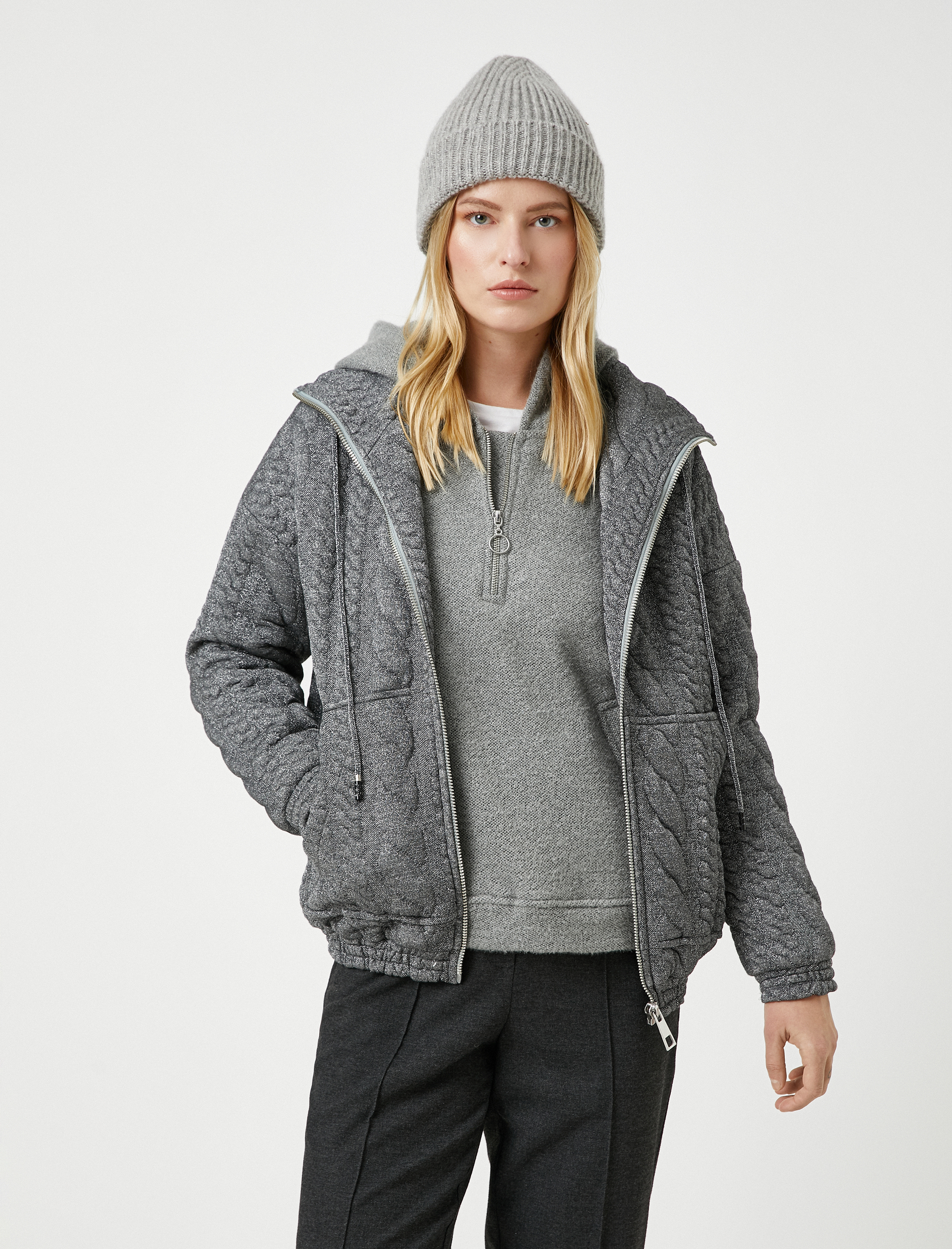   Koton X Şahika Ercümen - Örgü Görünümlü Cepli Fermuarlı Ceket