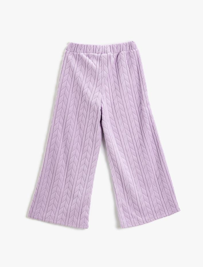 Kız Çocuk Bol Paça Pantolon Rahat Kesim Beli Lastikli Dokulu