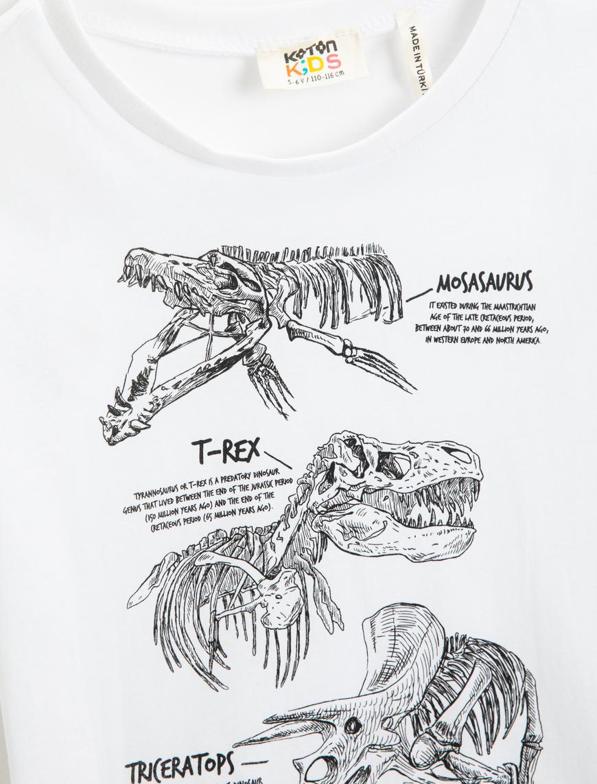  Erkek Çocuk Dinozor Baskılı Kısa Kollu Tişört Yuvarlak Yaka