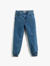 Jogger Kot Pantolon Cepli Pamuklu - Jegging Jean Beli Ayarlanabilir Lastikli