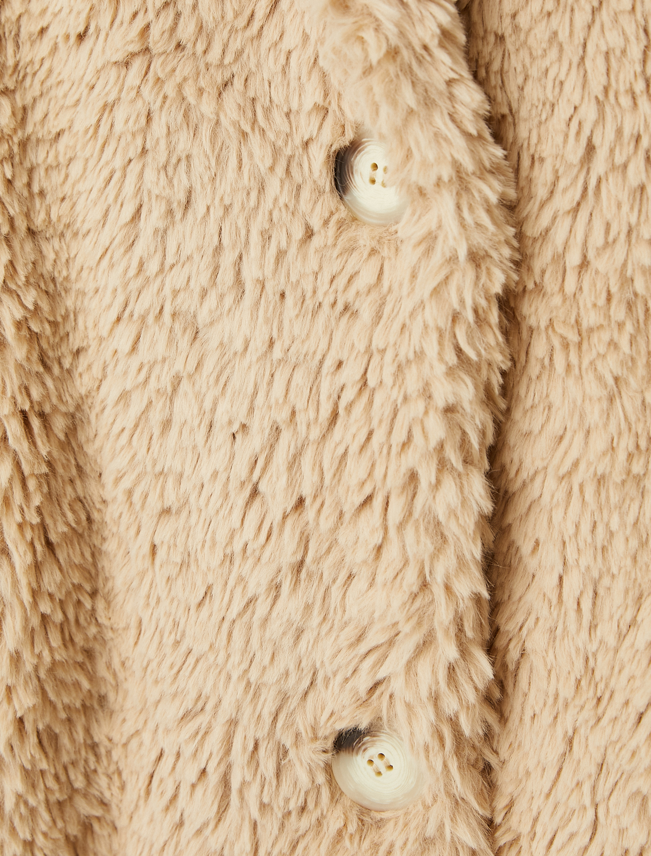   Oversize Peluş Uzun Kaban Düğmeli Katlı Yaka