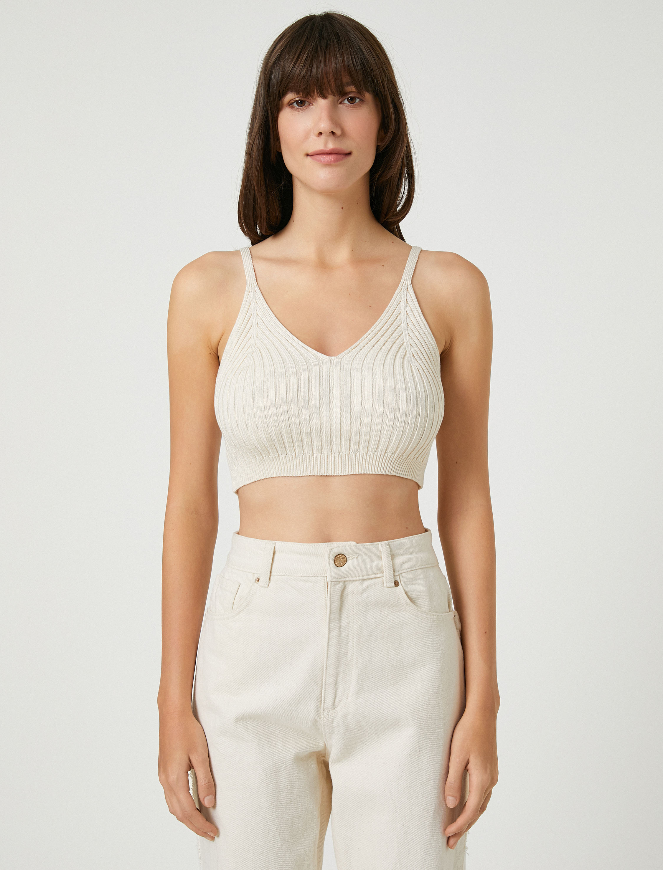   Crop Triko Atlet Askılı V Yaka