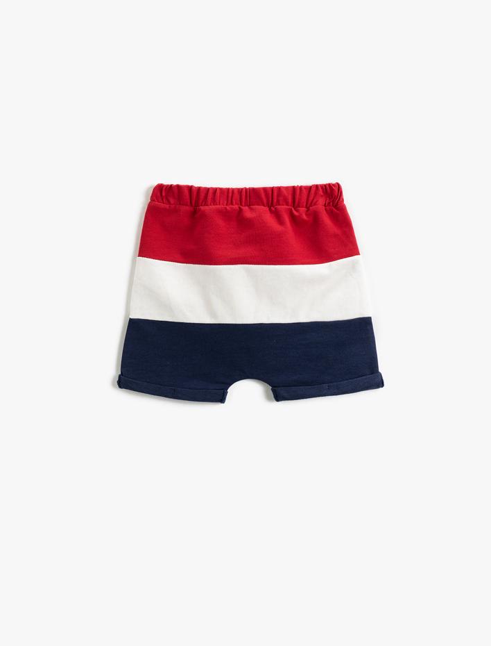 Erkek Bebek Renk Kontrastlı Beli Bağlamalı Şort Cepli