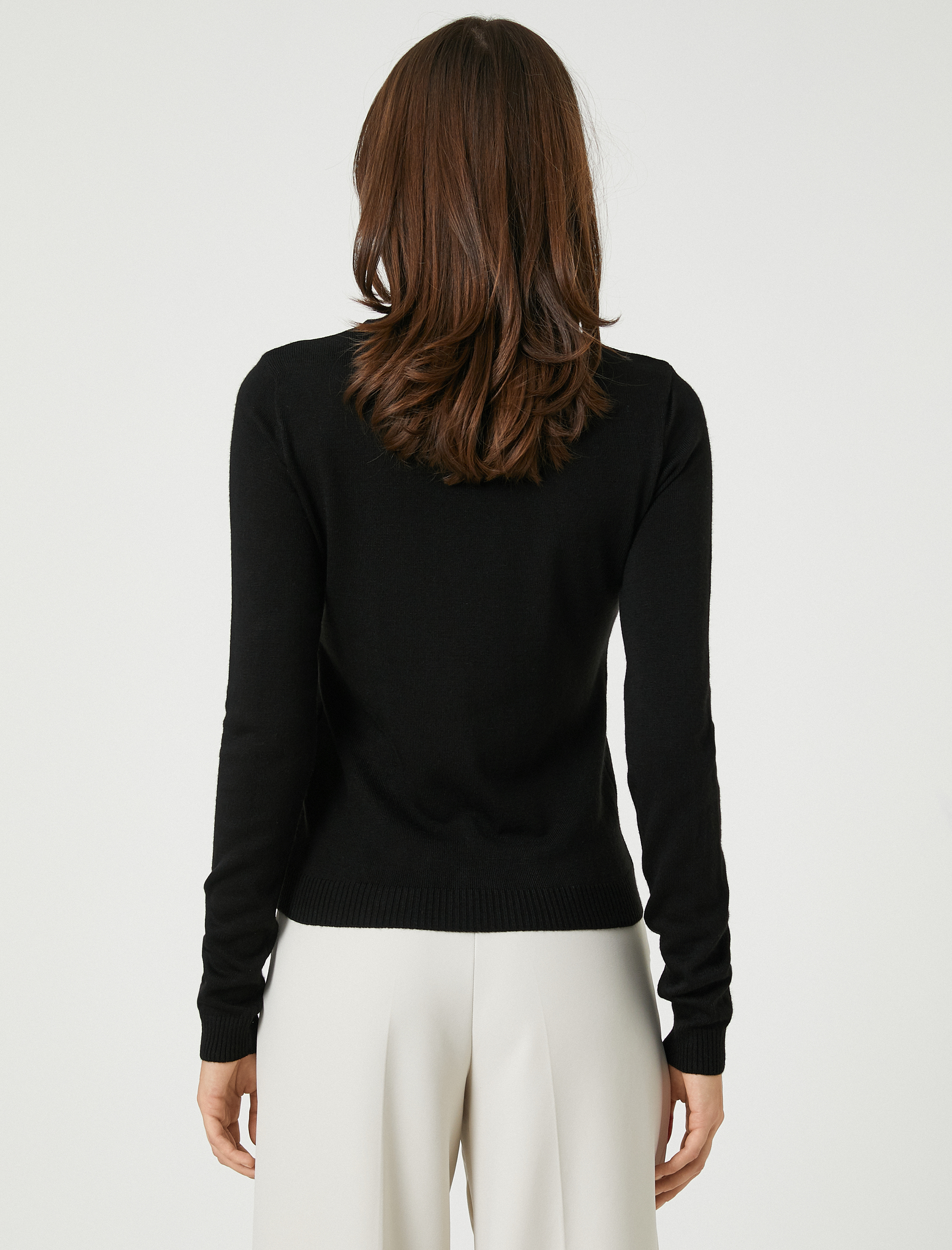   Yaka Detaylı Triko Kazak Dar Kesim Kaşmir Dokulu