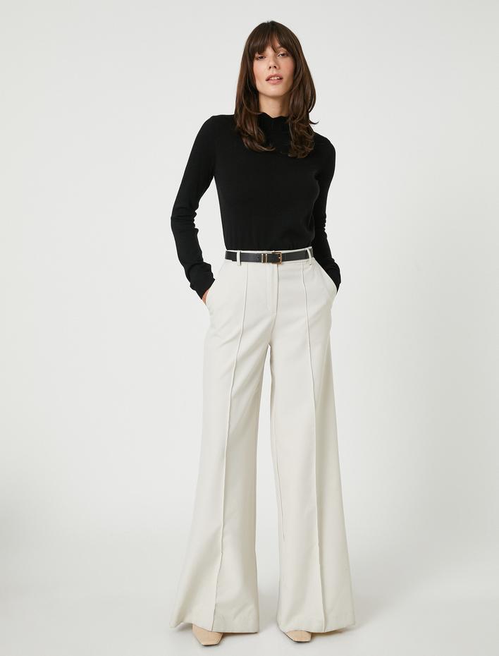  Yaka Detaylı Triko Kazak Dar Kesim Kaşmir Dokulu