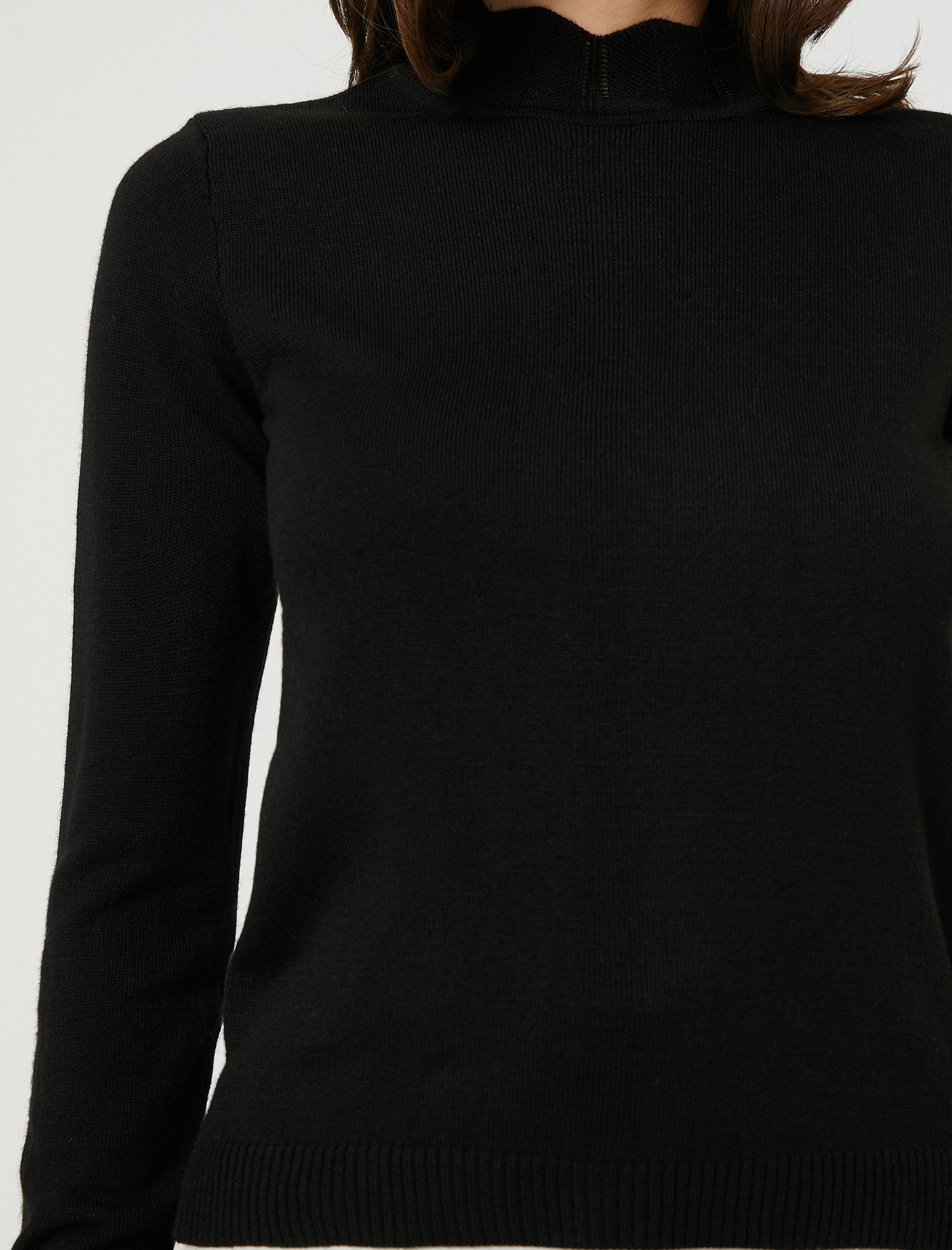   Yaka Detaylı Triko Kazak Dar Kesim Kaşmir Dokulu